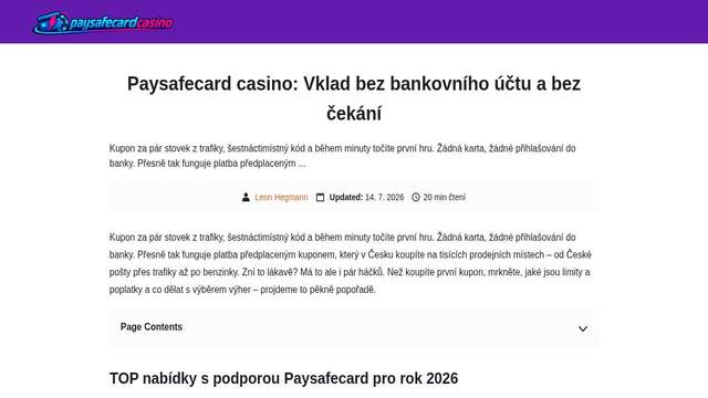 Paysafecard Casino CZ casino screenshot